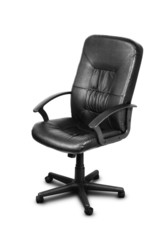 Image of black leather chair over white background
