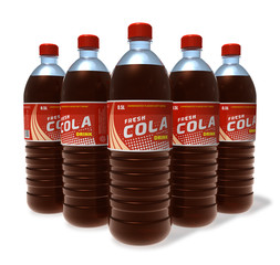 Set of cola drinks in plastic bottles