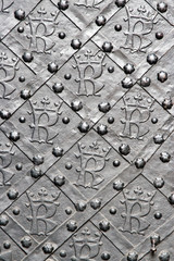 Fototapeta premium Old door with ornament in stone wall. Royal Wawel Castle.