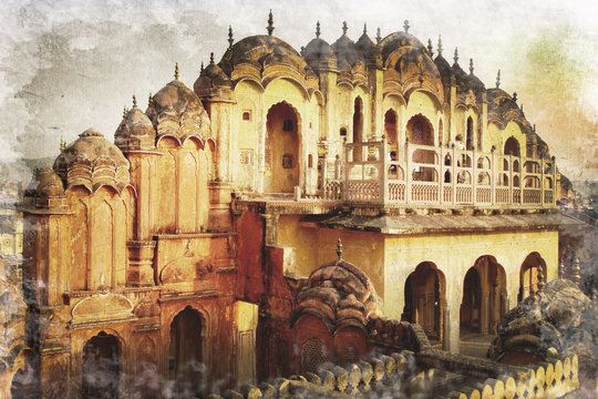 Palais des vents à Jaipur, Inde, style photo ancienne