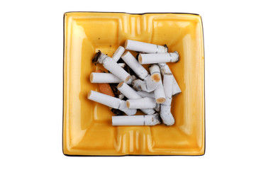 ashtray with cigarette butts macro