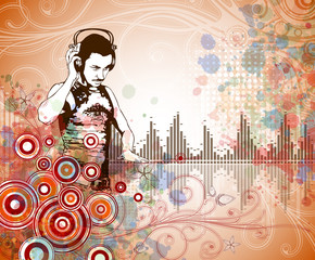 DJ & music colors mix - floral calligraphy ornament