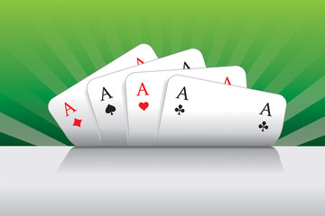 Spielkarten herz, karo, pik, kreuz As strahlen