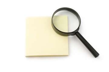 Magnifying glass and stickers isolated on white