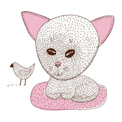 cat and bird