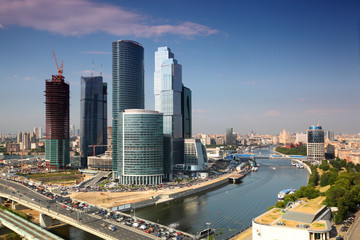 panorama of Moscow City complex of skyscrapers in Moscow, Russia
