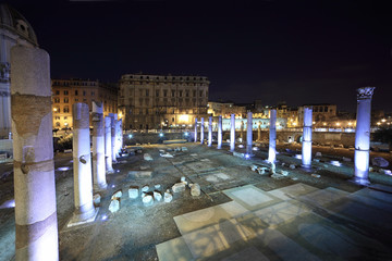details columns of Trajan Forum at summer night in Rome, Italy