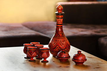 Decorated Moroccan pottery on table