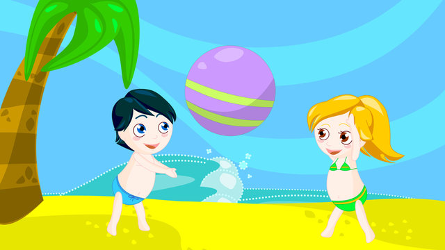 illustration of child play ball on the beach