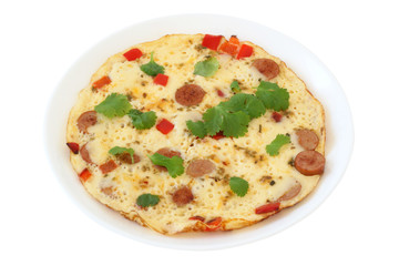 omelet with sausages and pepper