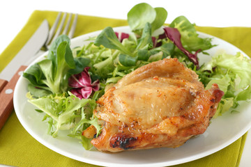 fried chicken with salad