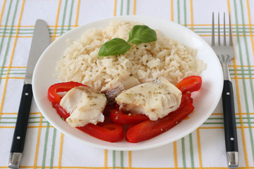 boiled fish with pepper and rice