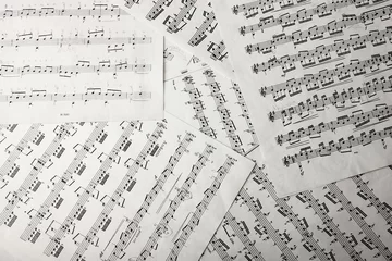Deurstickers View of music notes on paper sheets © MF