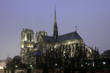 Notre Dame cathedral in Paris at night