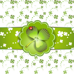 St. Patrick's Day card design with clover and ladybug