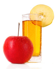 Apple and glass with juice isolated on white
