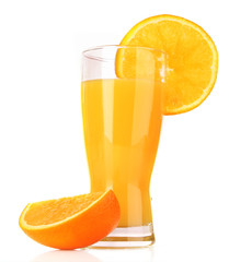 Fruits and glasses with juice isolated on white