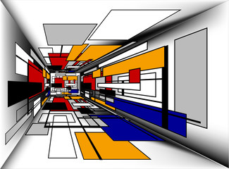 colorful perspective  room, vector