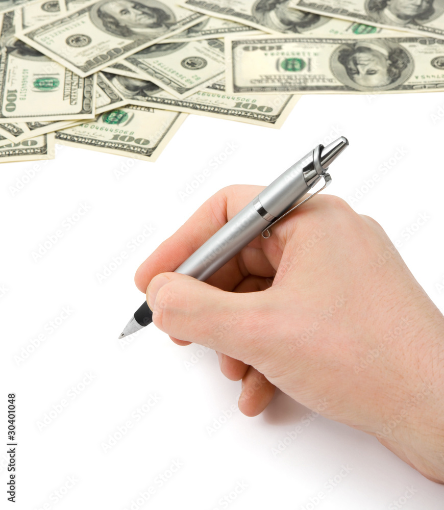 Poster Hand with pen and money