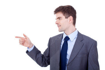 business man pointing to side