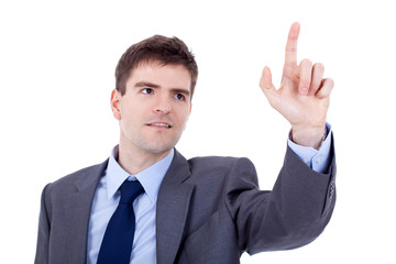 business man pushing an imaginary button