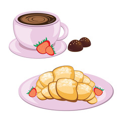 Coffee in round mug and croissant