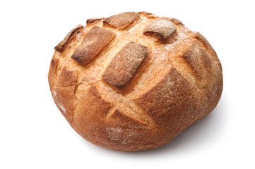Traditional homemade round bread isolated on a white background