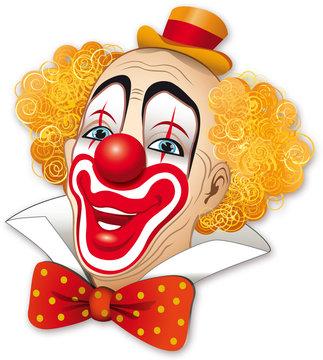 Clown con i capelli rossi su fondo bianco