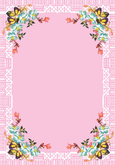 floral design in white frame on pink