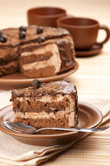 Homemade chocolate cake and coffee