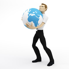 3D businessman holding lhuge earth globe