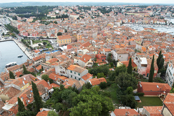 Fototapeta na wymiar Croatia, Rovinj. View of the city from the belfry