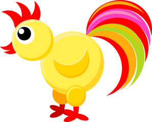 Yellow cock with a red tail