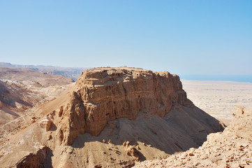 Scenic view of Masada stronghold, Dead Sea, Israel.