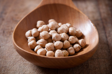 chickpea on wooden spoon