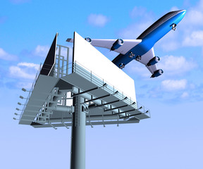 airplane and billboard on a background sky