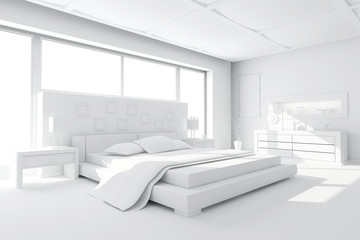 3d clay render of a modern bedroom