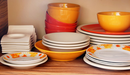 Plates on shelf