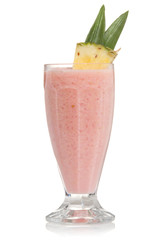 Strawberry Pina colada drink cocktail glass isolated on black