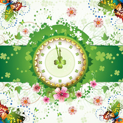 Clock design with St. Patrick's Day theme and flowers