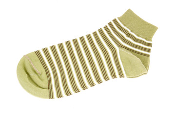Striped green sock, isolated on white background