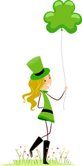 Girl Holding a Shamrock-shaped Balloon