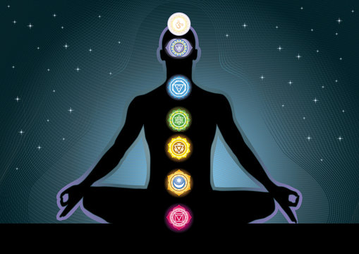 The location of the chakras on the human body, vector image