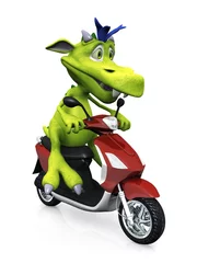 Abwaschbare Fototapete Motorrad Niedliches Cartoon-Monster auf einem Roller.