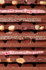 Stack of various   chocolate close up