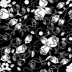 Papier Peint photo autocollant Fleurs noir et blanc Motif rose sans couture en noir et blanc