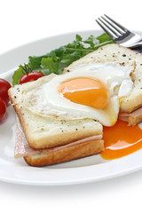 croque madame , french ham and cheese sandwich with fried egg