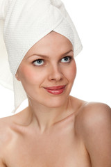 Woman with a towel wrapped around her
