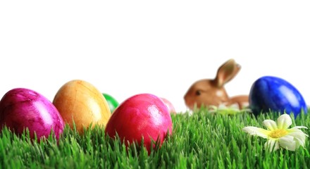 Fototapeta na wymiar Colorful Easter eggs with cute bunny