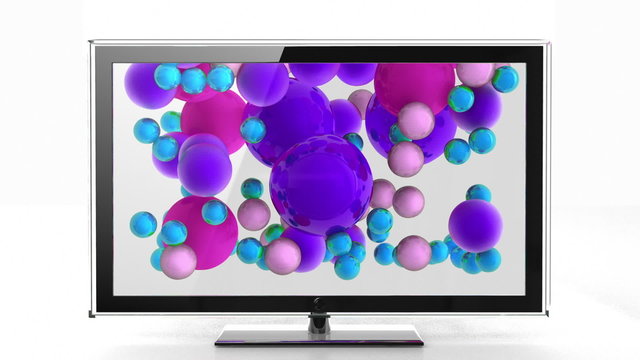 3d TV concept with falling balls